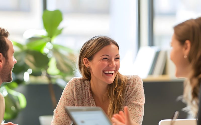 joyful-colleagues-engage-lively-conversation-sharing-laughter-ideas-modern-office-setting